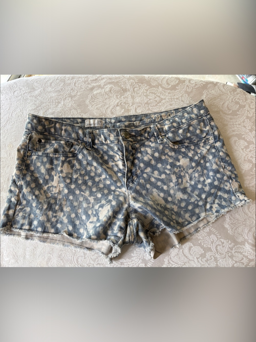GAP Light Blue and White Spotted Denim Shorts